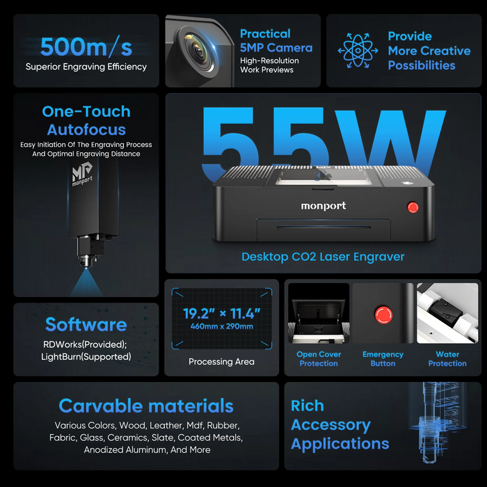 Monport ONYX 55W CO2 Laser Engraver